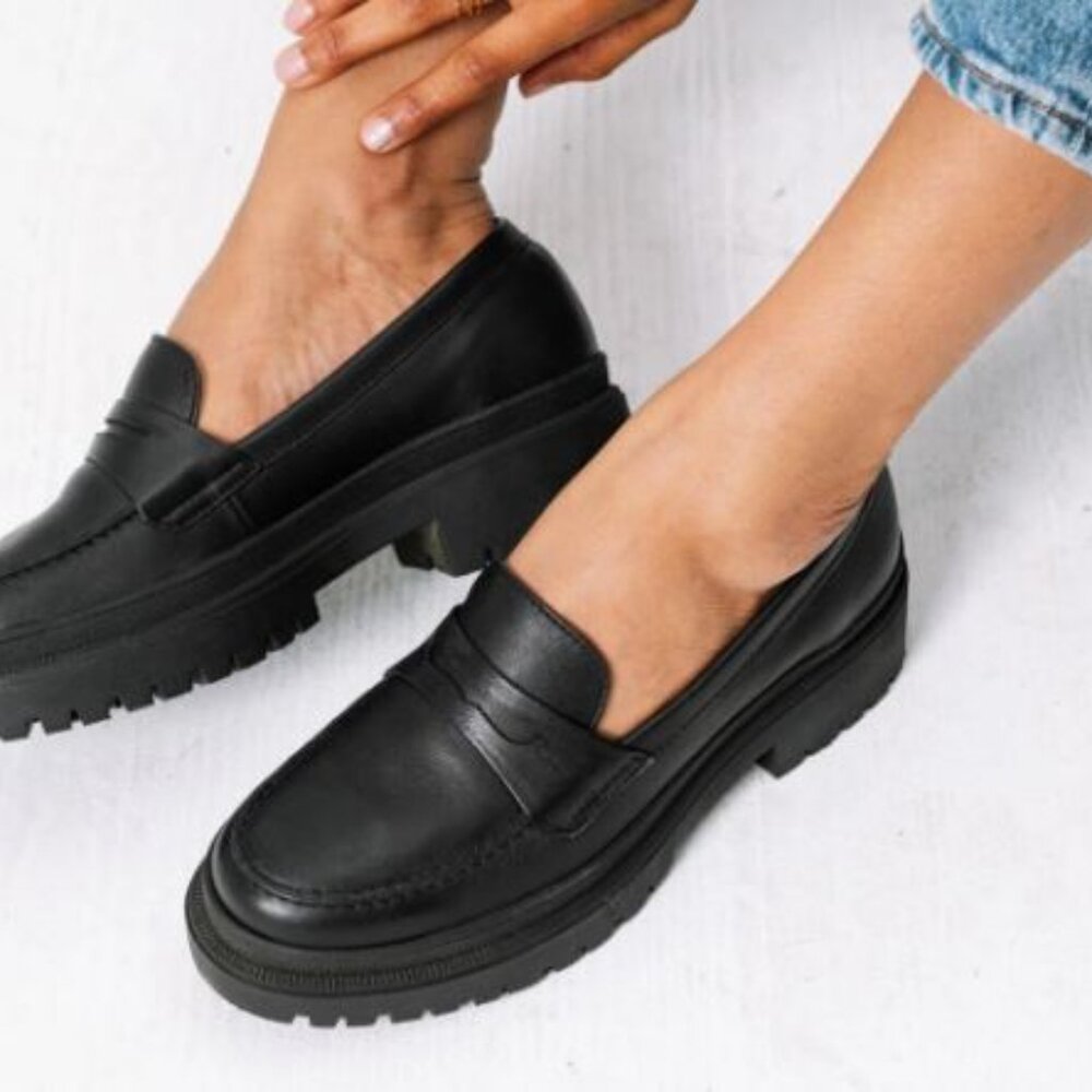 Portland Leather Patina Zoe Chunky Loafers Black Size 8 EU 39